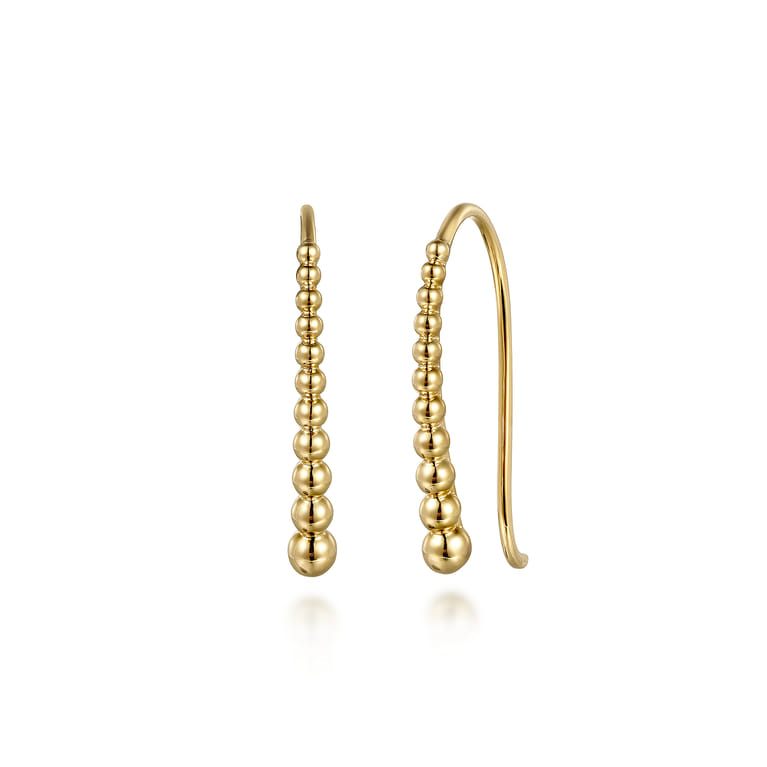 14K Yellow Plain Gold Graduating Bujukan Ball Drop Frenchwire Earrings - Shot 1