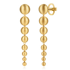 14K Yellow Plain Gold Graduating Bujukan Beads Stud Drop Earrings