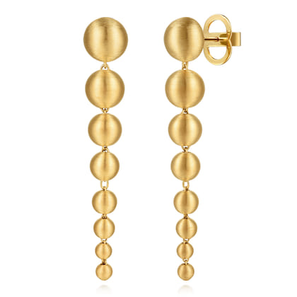 14K Yellow Plain Gold Graduating Bujukan Beads Stud Drop Earrings