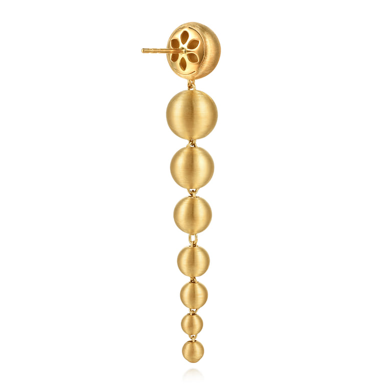 14K Yellow Plain Gold Graduating Bujukan Beads Stud Drop Earrings - Shot 2