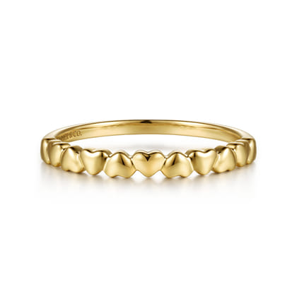 14K Yellow Plain Gold Heart Stackable Ring