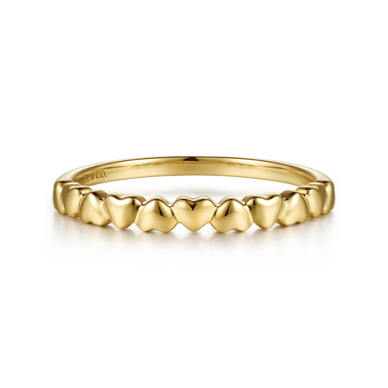 14K Yellow Plain Gold Heart Stackable Ring - Shot 1