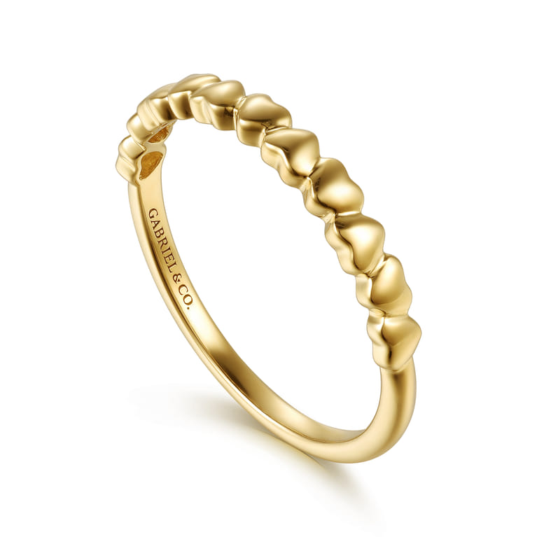 14K Yellow Plain Gold Heart Stackable Ring - Shot 3