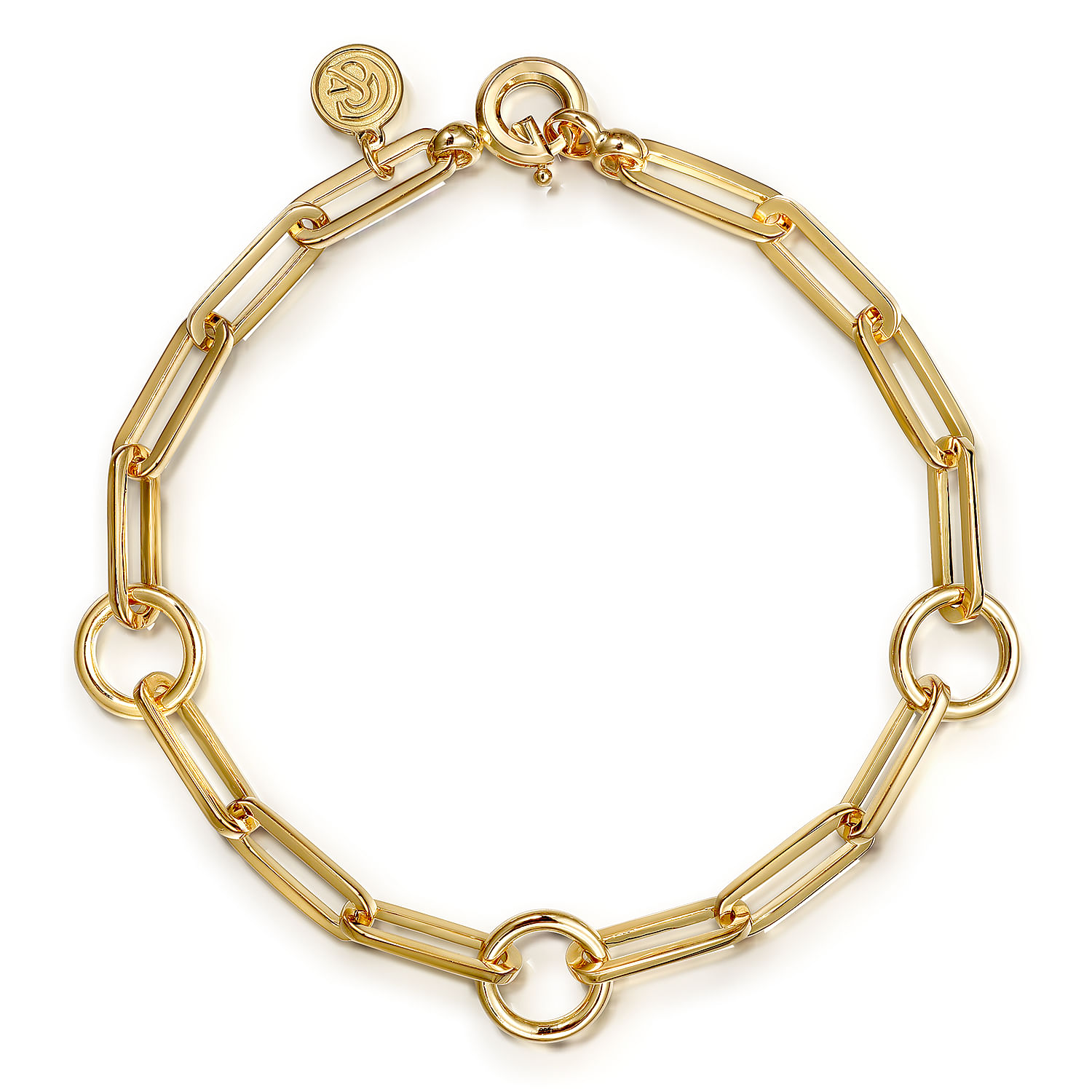 14K Yellow Plain Gold Hollow Link Chain Bracelet