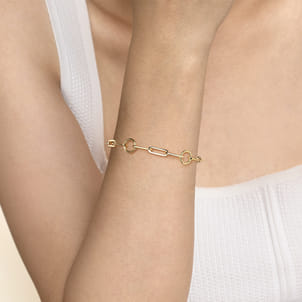 14K Yellow Plain Gold Hollow Link Chain Bracelet