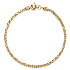 14K Yellow Plain Gold Hollow Wheat Chain Bracelet With G Spring Lock