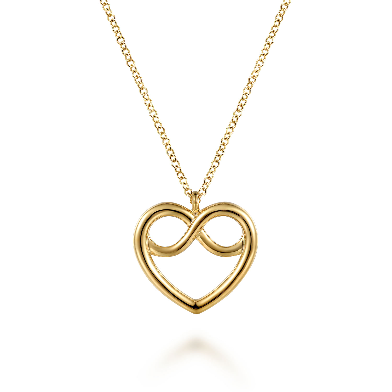 14K Yellow Plain Gold Infinity Heart Pendant Necklace