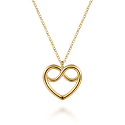 14K Yellow Plain Gold Infinity Heart Pendant Necklace