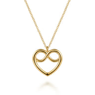 14K Yellow Plain Gold Infinity Heart Pendant Necklace
