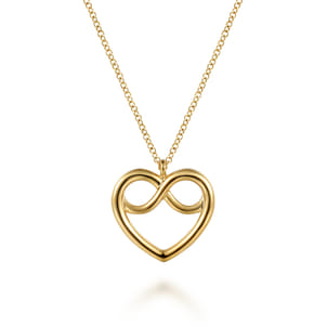 14K Yellow Plain Gold Infinity Heart Pendant Necklace
