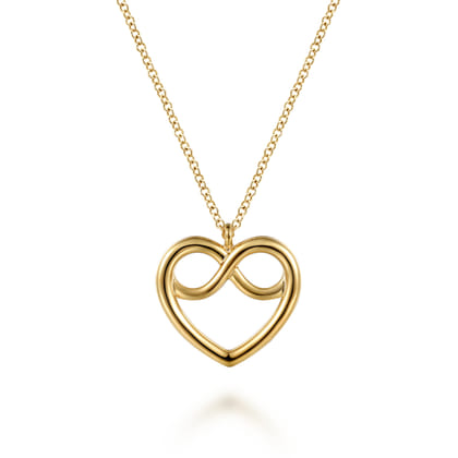 14K Yellow Plain Gold Infinity Heart Pendant Necklace