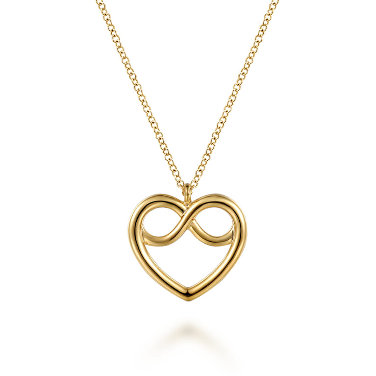 14K Yellow Plain Gold Infinity Heart Pendant Necklace - Shot 1