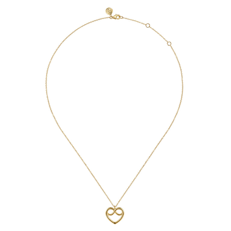 14K Yellow Plain Gold Infinity Heart Pendant Necklace - Shot 2