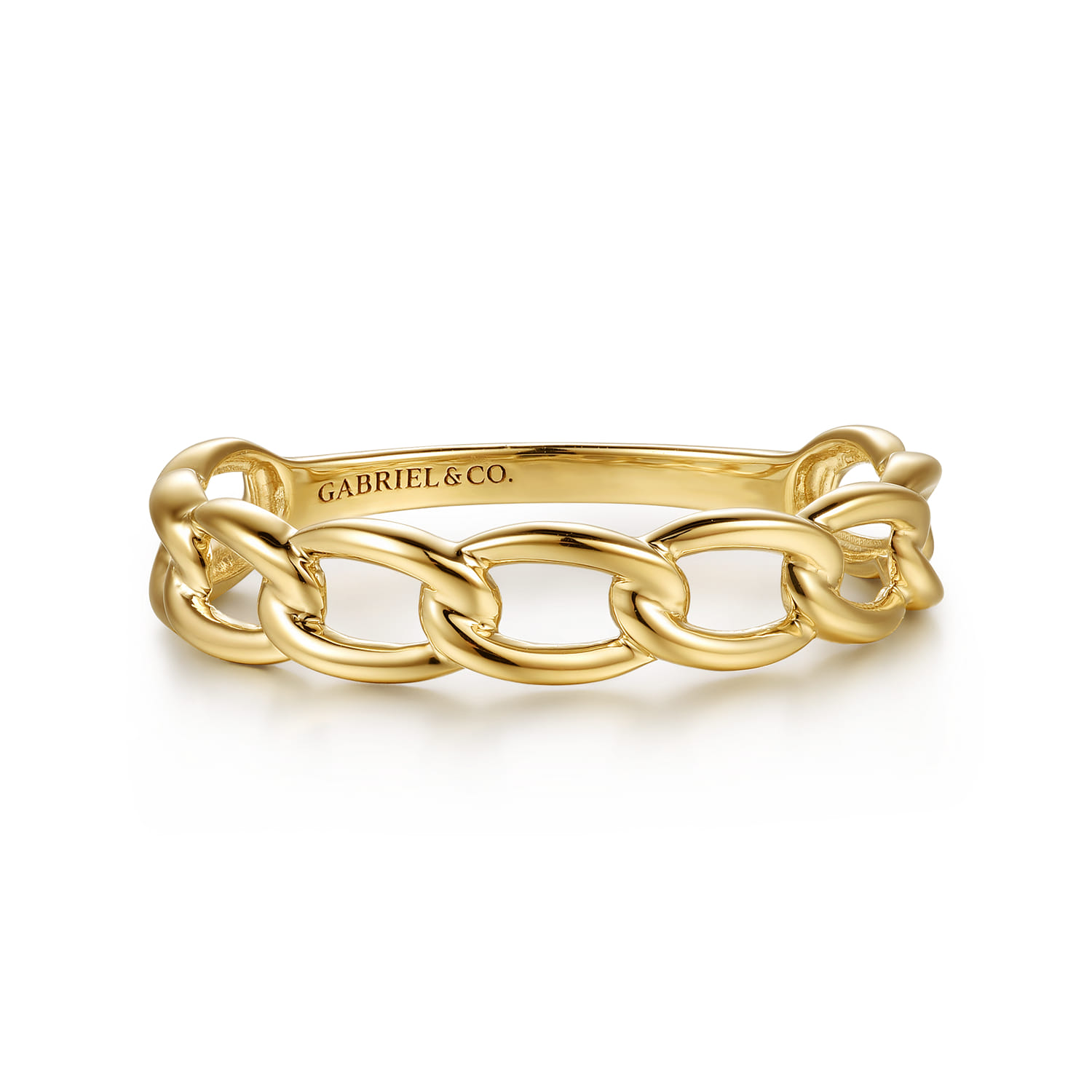 14K Yellow Plain Gold Link Chain Stackable Ring - Shot 1