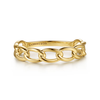14K Yellow Plain Gold Link Chain Stackable Ring