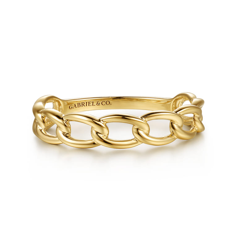 14K Yellow Plain Gold Link Chain Stackable Ring - Shot 1