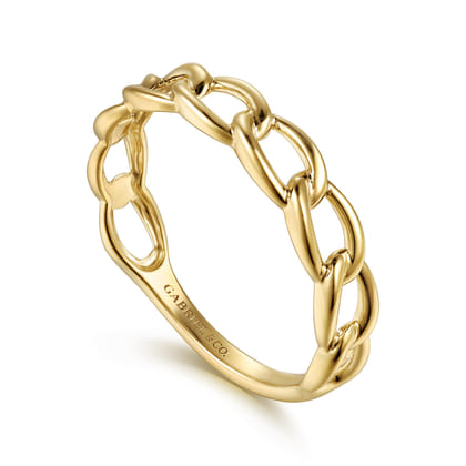 14K Yellow Plain Gold Link Chain Stackable Ring