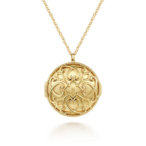 14K Yellow Plain Gold Locket Pendant Necklace