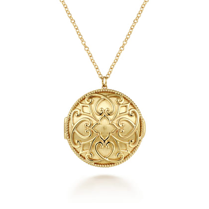 14K Yellow Plain Gold Locket Pendant Necklace
