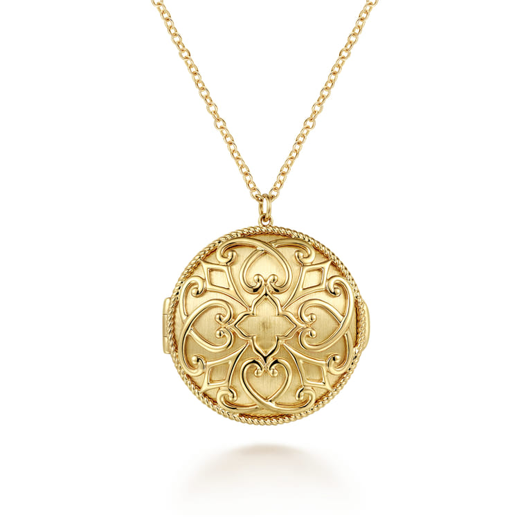 14K Yellow Plain Gold Locket Pendant Necklace - Shot 1