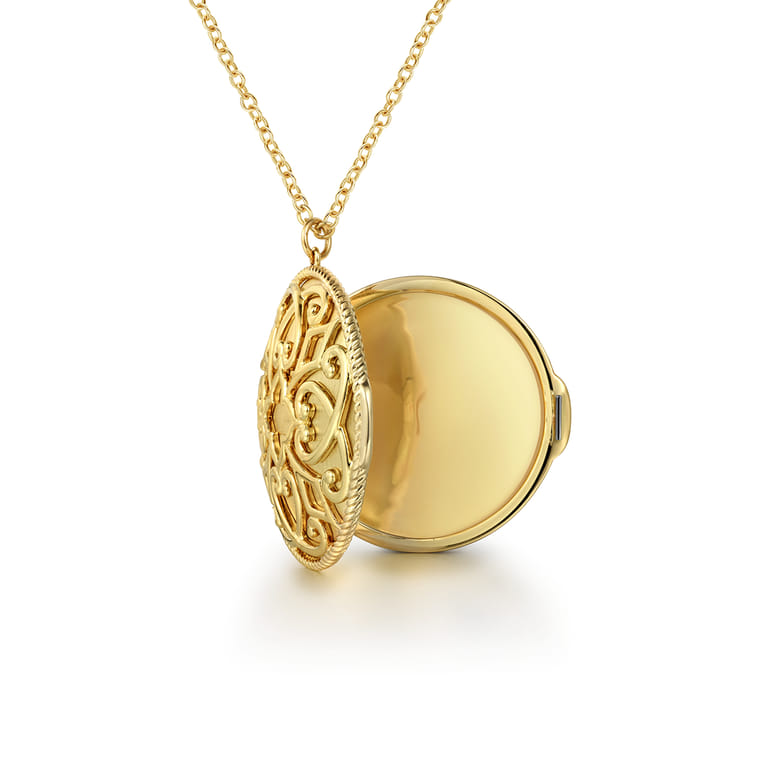 14K Yellow Plain Gold Locket Pendant Necklace - Shot 2
