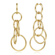 14K Yellow Plain Gold Multi Circles Huggie Drop Earrings