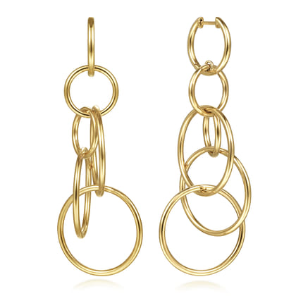 14K Yellow Plain Gold Multi Circles Huggie Drop Earrings
