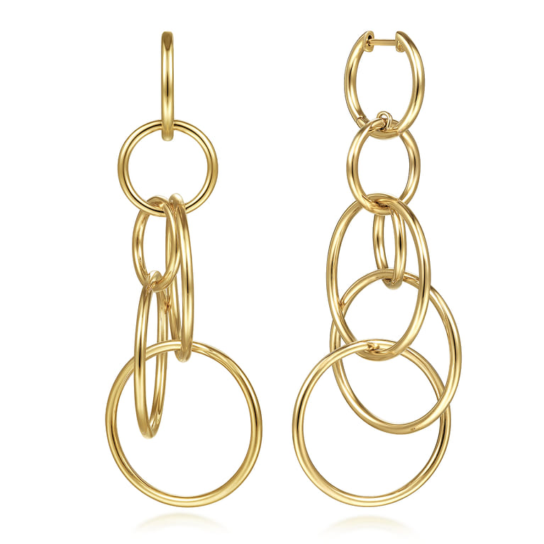 14K Yellow Plain Gold Multi Circles Huggie Drop Earrings - Shot 1