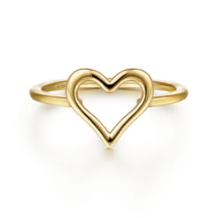 14K Yellow Plain Gold Open Heart Ladies Ring