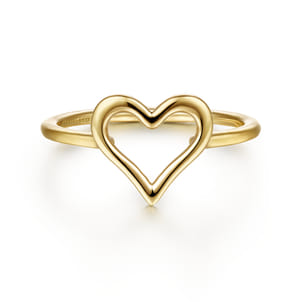 14K Yellow Plain Gold Open Heart Ladies Ring