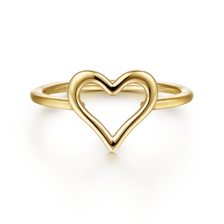 14K Yellow Plain Gold Open Heart Ladies Ring - Shot 1
