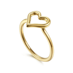 14K Yellow Plain Gold Open Heart Ladies Ring