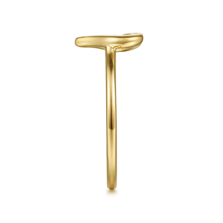 14K Yellow Plain Gold Open Heart Ladies Ring