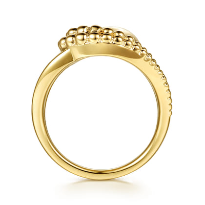 14K Yellow Plain Gold Pave Bujukan inter-Locking Link Ring