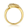 14K Yellow Plain Gold Pave Bujukan inter-Locking Link Ring