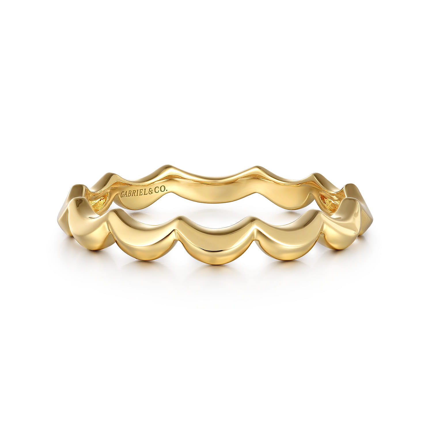 14K Yellow Plain Gold Scallop Stackable Ladies Ring - Shot 1