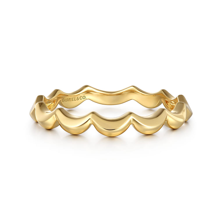 14K Yellow Plain Gold Scallop Stackable Ladies Ring - Shot 1
