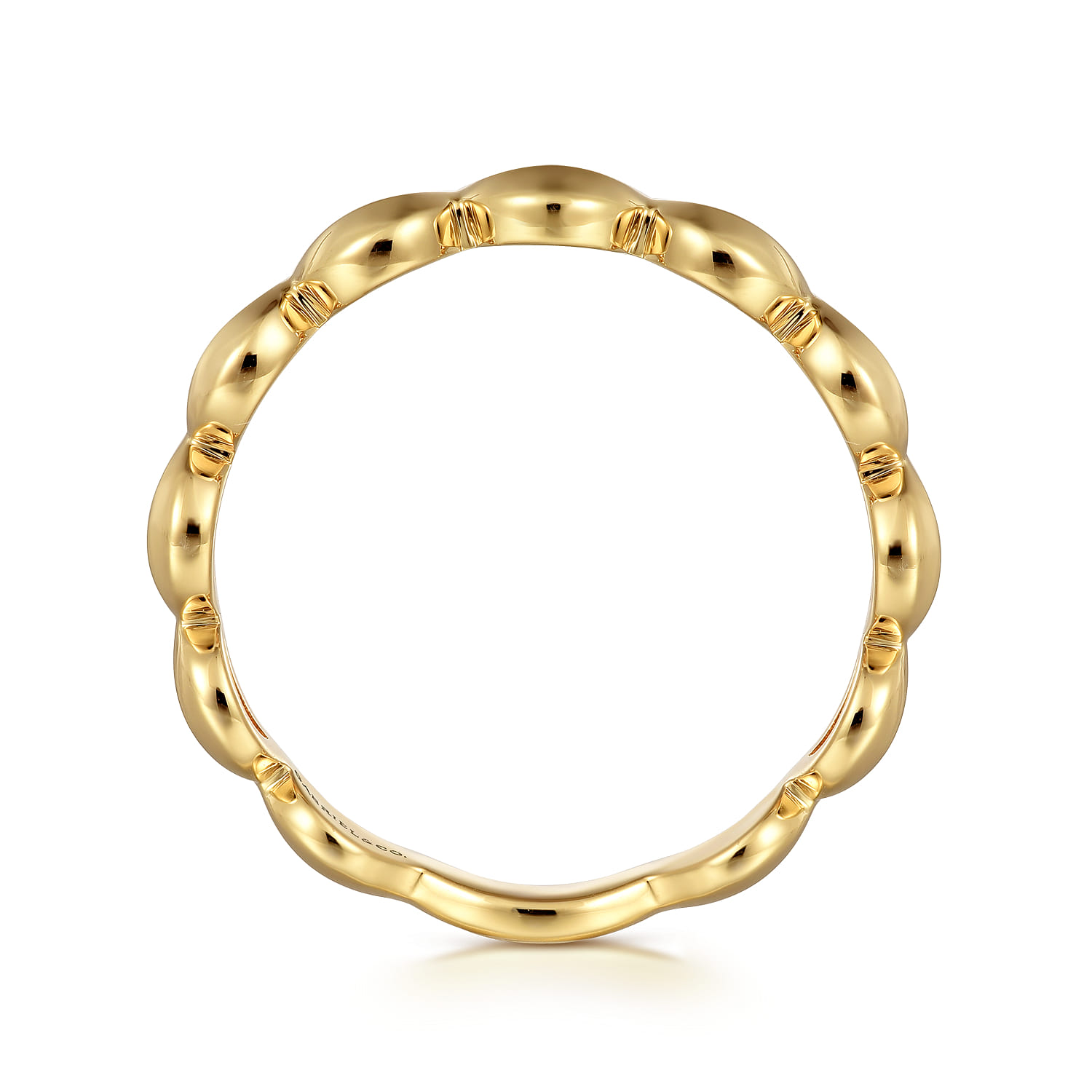 14K Yellow Plain Gold Scallop Stackable Ladies Ring - Shot 2