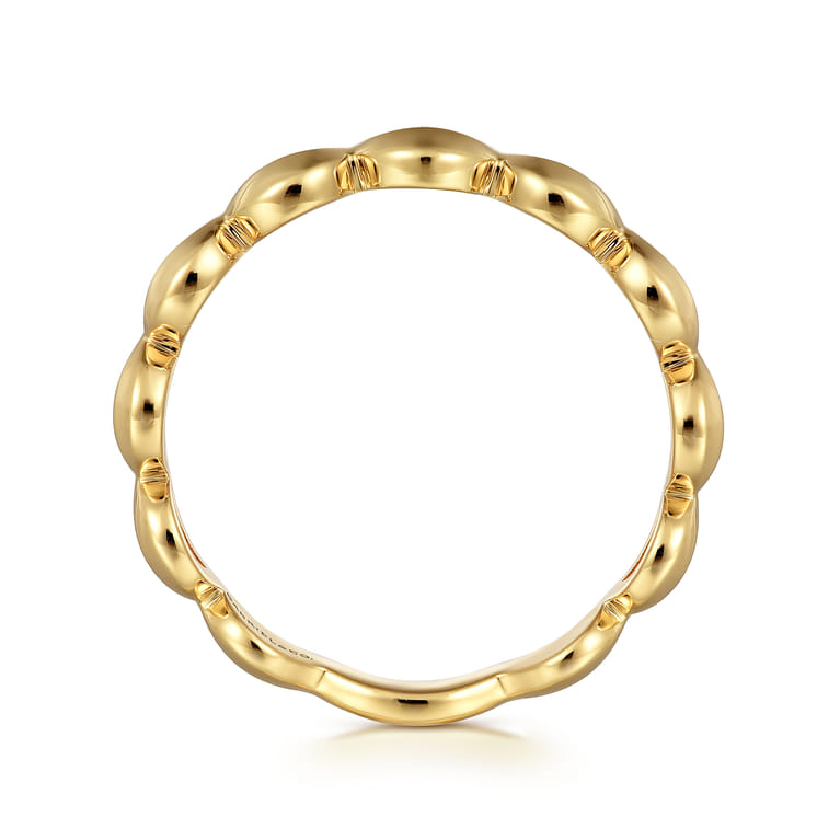 14K Yellow Plain Gold Scallop Stackable Ladies Ring - Shot 2