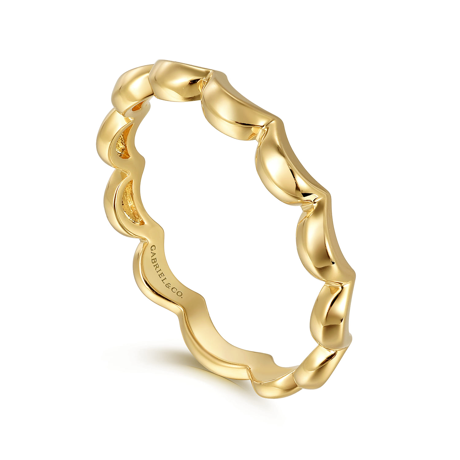 14K Yellow Plain Gold Scallop Stackable Ladies Ring - Shot 3