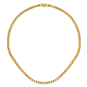 14K Yellow Plain Gold Tennis Necklace