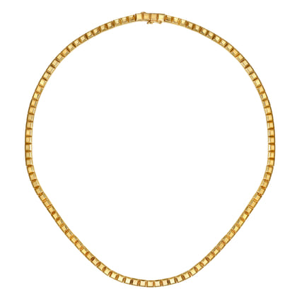 14K Yellow Plain Gold Tennis Necklace