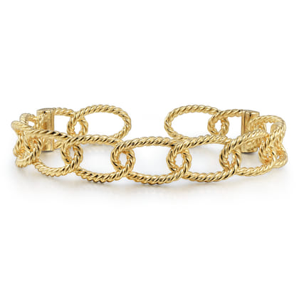 14K Yellow Plain Gold Twisted Rope Link Bangle