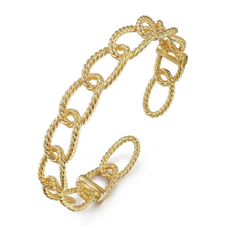 14K Yellow Plain Gold Twisted Rope Link Bangle - Shot 2