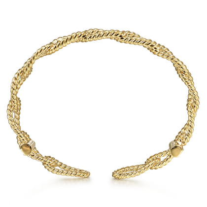 14K Yellow Plain Gold Twisted Rope Link Bangle