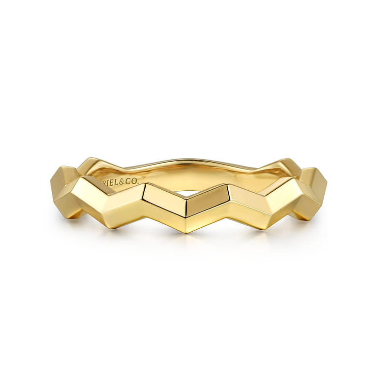 14K Yellow Plain Gold Zig-Zag Stackable Ladies Ring - Shot 1