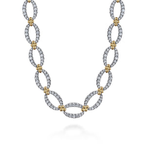 14K Yellow-White Chain Diamond Link Necklace