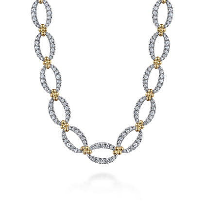 14K Yellow-White Chain Diamond Link Necklace