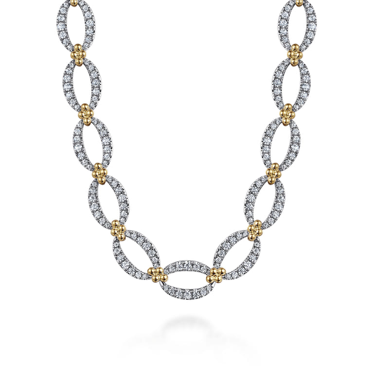 14K Yellow-White Chain Diamond Link Necklace - 4.05 ct - Shot 1