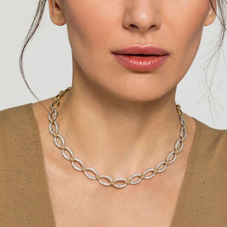 14K Yellow-White Chain Diamond Link Necklace